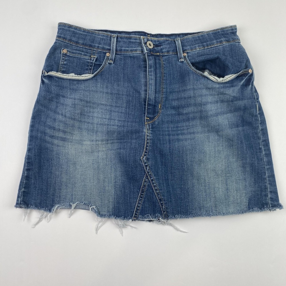 Signature By Levi Strauss Skirt Womens 10 Blue Denim High Rise Raw Hem